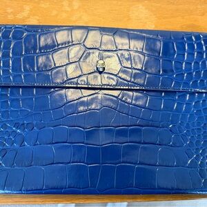 Alexander McQueen Blue Croc-Embossed Clutch